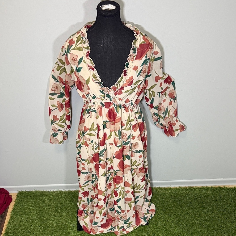 Elegant Floral Long Sleeve Dress